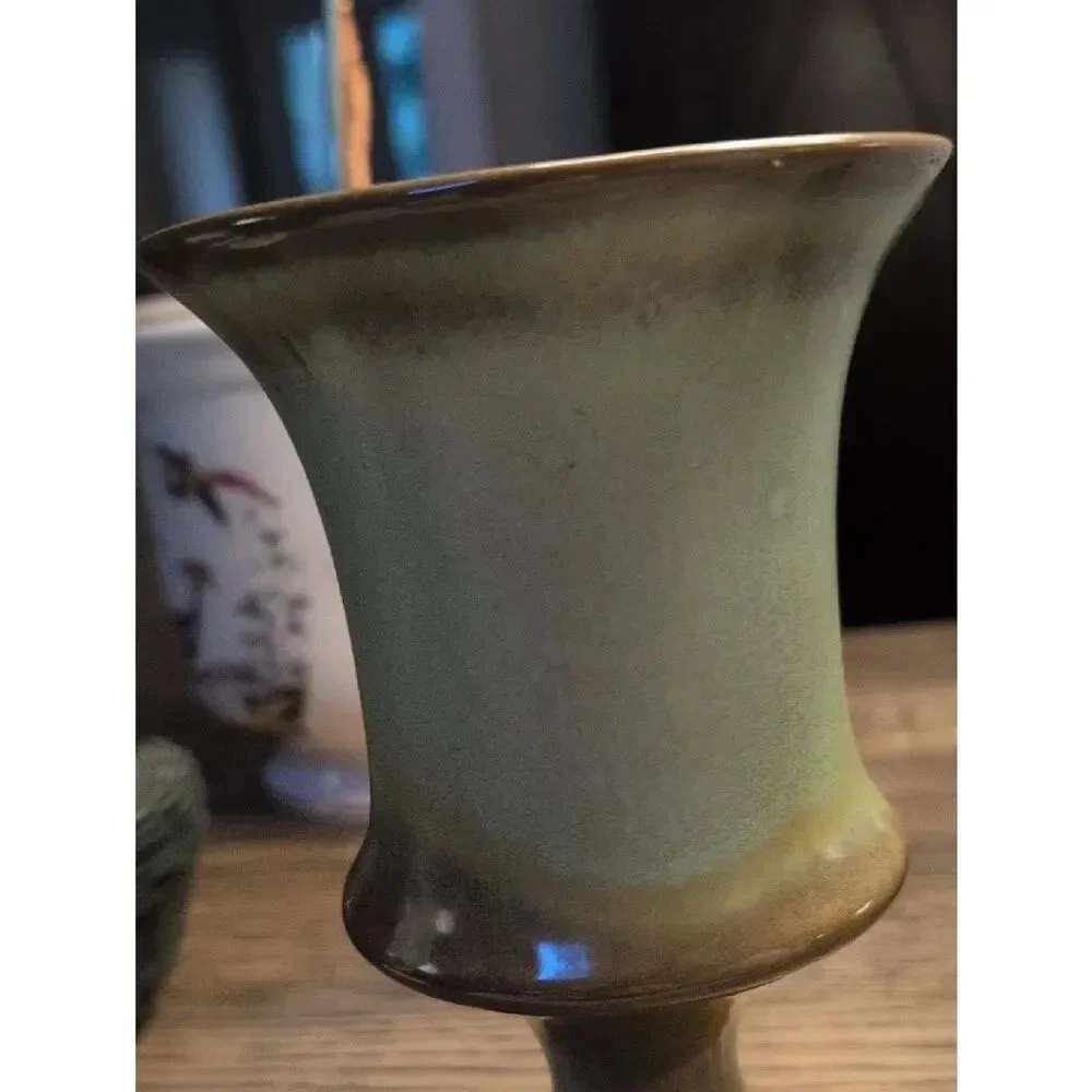 Frankoma Prairie Green Ceramic Pedestal Urn Vase Planter Vintage 1960's